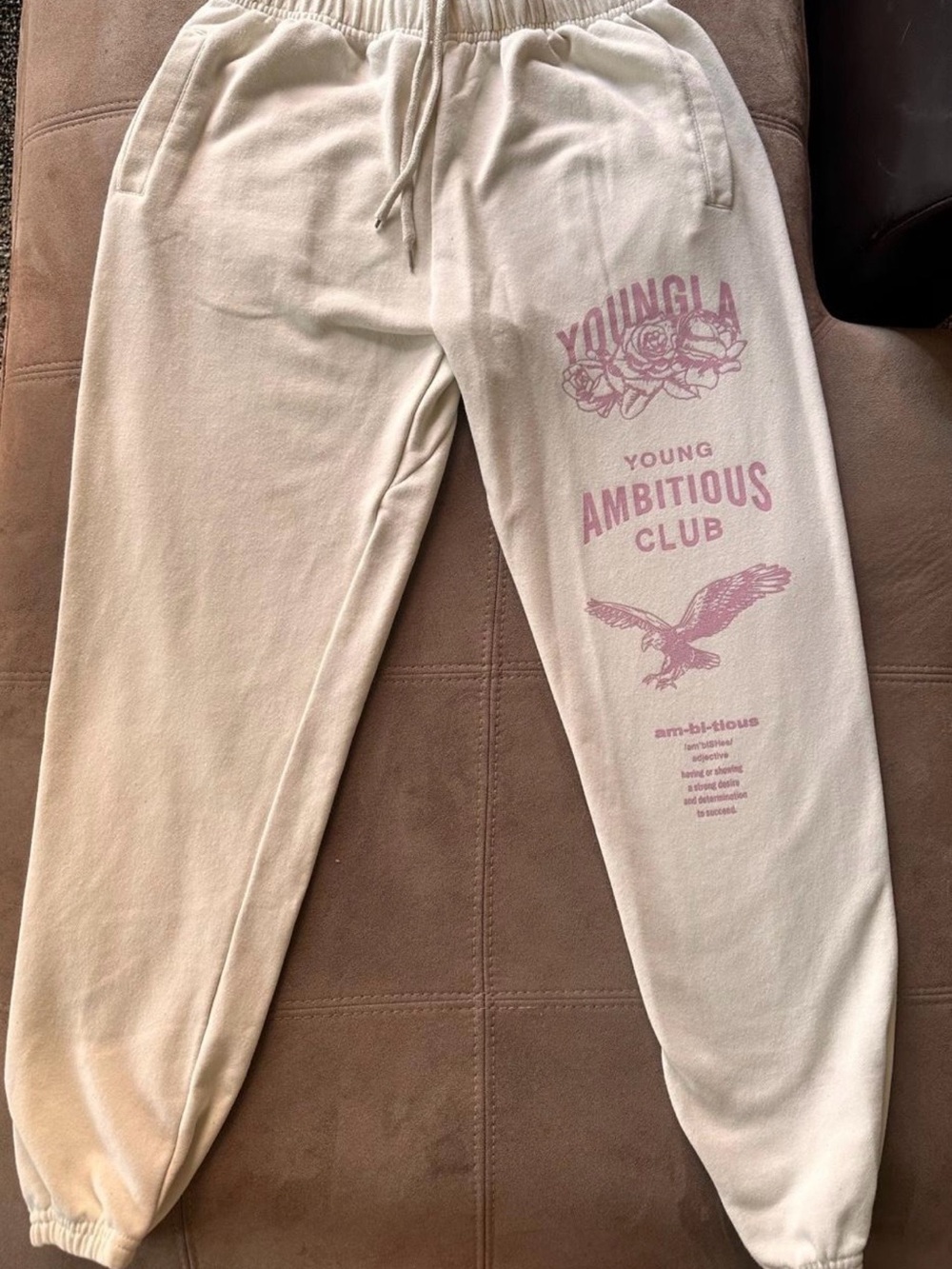 YoungLA Cream Sweatpants with Pink Graphic